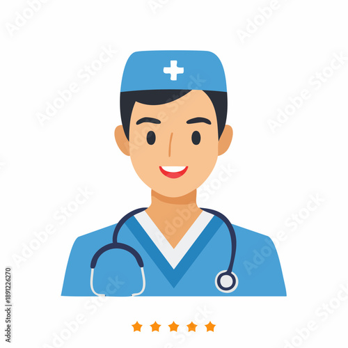 Friendly Male Nurse Wearing Scrubs and Stethoscope Portrait Illustration