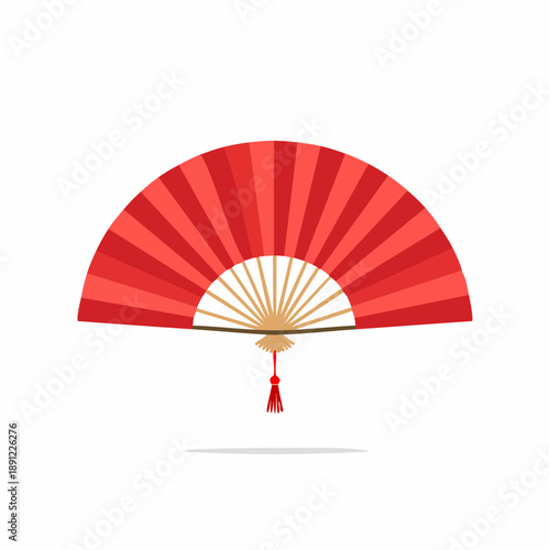 Red hand fan vector illustration, ornate folding fan, elegant traditional oriental accessory