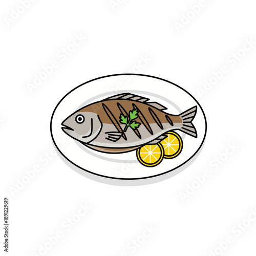 Vector illustration showing fresh fish marinated with lemon for flavor and freshness.
