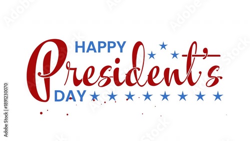Happy President's Day text animation. Handwritten modern text calligraphy on the alpha channel. Great for celebrations, events, and Festivals. Transparent background, easy to put into any video