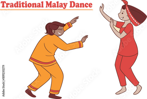 Traditional malay dance illustration with two dancers in cultural attire