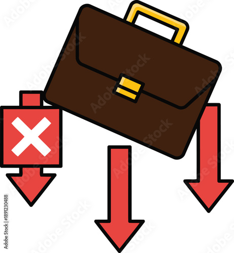 A corporate briefcase descends rapidly indicating a significant business failure or market crash
