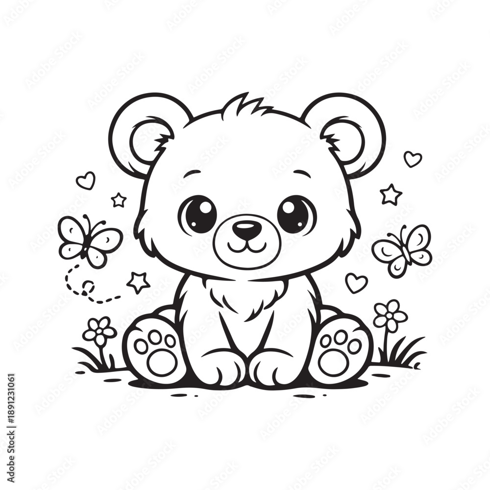 Obraz premium Baby Bear Sitting Coloring Page