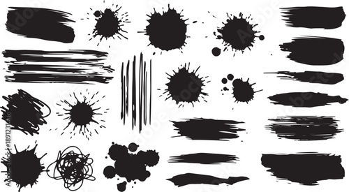 Set of paint brush stroke and abstract grunge banner for graphic background decoration. Watercolor splatter, ink splash and creative shape for social media. 