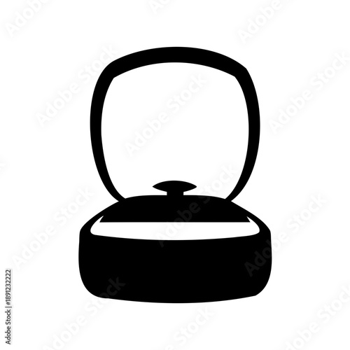 black and white illustration of a ring box with lid open