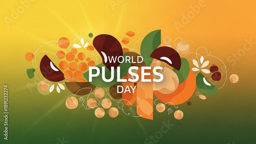 Vibrant world pulses day illustration with legumes flowers and gradient background