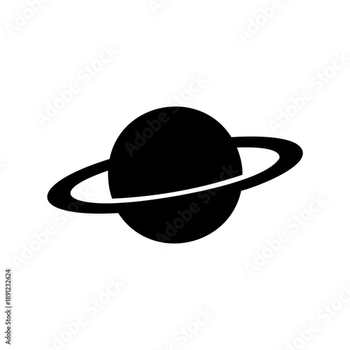 simple black and white illustration of a planet with rings