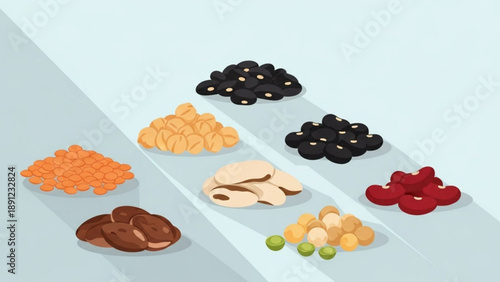Variety of dried fruits and nuts on a light blue background for healthy snacking and culinary uses