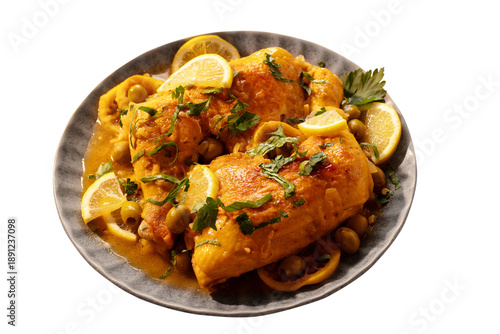 Moroccan chicken tagine isolated