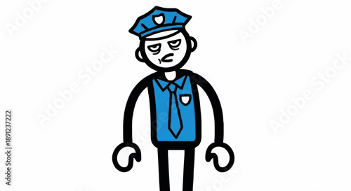 Cartoon Police Officer Standing Uniformed Law Enforcement Character.