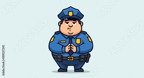 Cartoon Police Officer Standing Uniformed Profession.