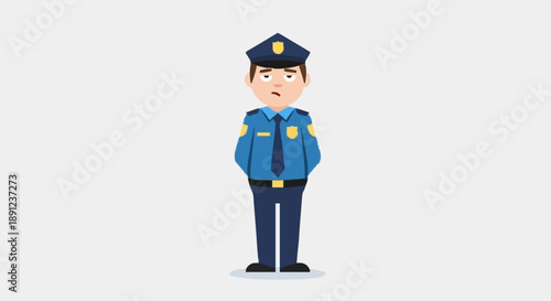 Cartoon Police Officer Standing Uniformed Profession.