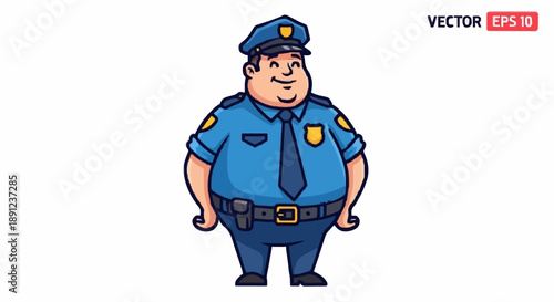 Cartoon Police Officer Standing Uniformed Profession.