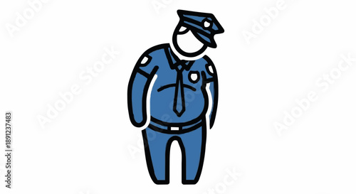 Cartoon police officer standing tiredly.