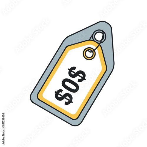A single gray price tag with a yellow border and a dollar sign on it, suggesting commerce and sales