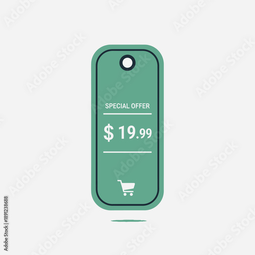 Special Offer Price Tag with Shopping Cart Icon, Vector Illustration of a Discount Tag with a Price of $19