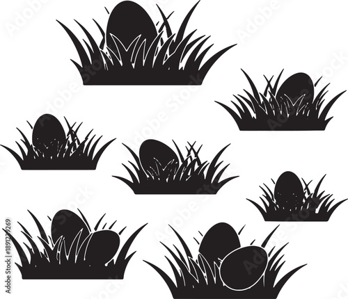 A classic black and white silhouette of a woven wicker basket with a handle, perfect for Easter eggs or picnic themes