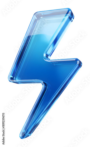 3D Blue Glass Thunderbolt Icon, Glossy Lightning Symbol, Modern Energy Element, Crystal Power Sign, High Quality Render, Electric Design, Flash Graphic