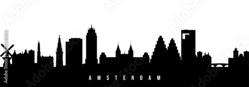 Vector silhouette illustration of Amsterdam city urban skyline. Modern minimalist cityscape graphic, perfect for travel, banners or backgrounds.