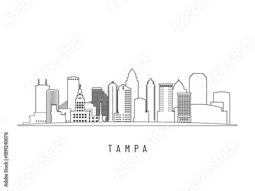 Detailed Tampa skyline vector illustration. Tampa FL buildings in line art style, perfect for modern designs.
