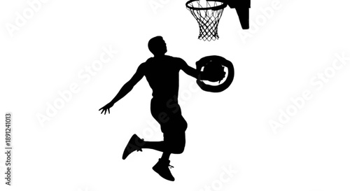 Basketball player mid-dunk isolated on transparent background