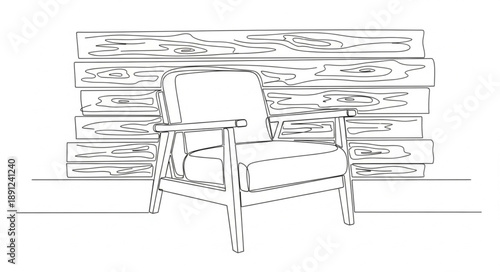 Modern Armchair in front of a Wooden Wall.