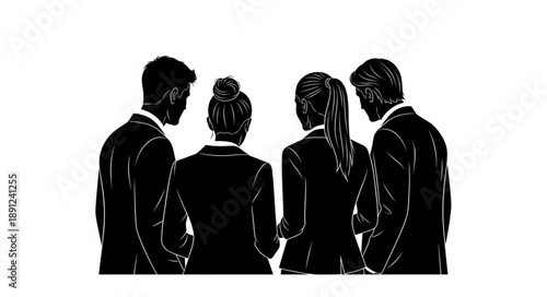 Diverse group of professionals in discussion silhouette.