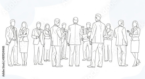 Group of people standing together in a line illustration.