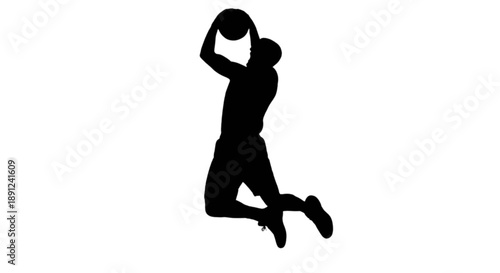 Athlete in mid-air dribbling basketball isolated on transparent background