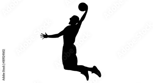 Basketball player mid-air shot isolated on transparent background