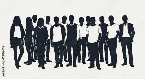 Diverse Group of People Silhouettes Standing Together.