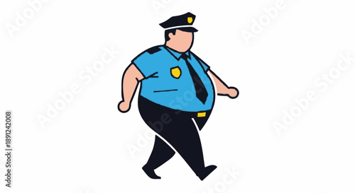 Cartoon Policeman Walking Uniformed Officer.