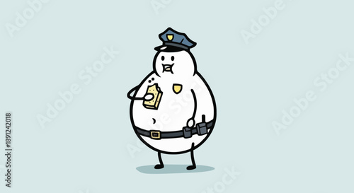 Cartoon Snowman Police Officer Holding Ticket.