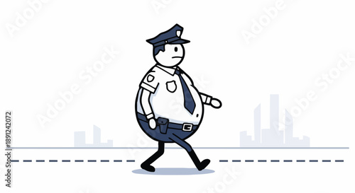 Cartoon Police Officer Walking on Street.