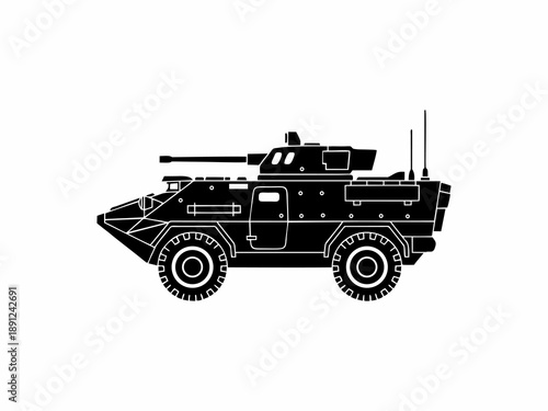 Armored Military Vehicle Silhouette Vector Icon Isolated on White Background