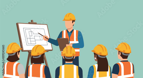 Construction Team Meeting Architect Explaining Building Plans.