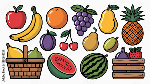 Vector illustration mockup set of apples, crisp clean design with bold outlines and vibrant flat colors, perfect for food and health concepts.