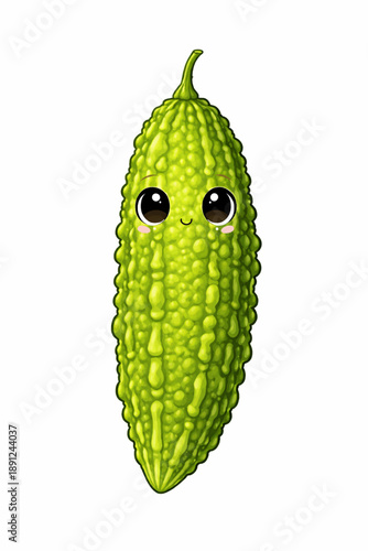 Vector Illustration of Cute Cartoon Bitter Gourd