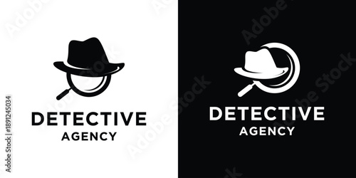 Detective Agency Logo with Hat and Magnifying Glass Design.