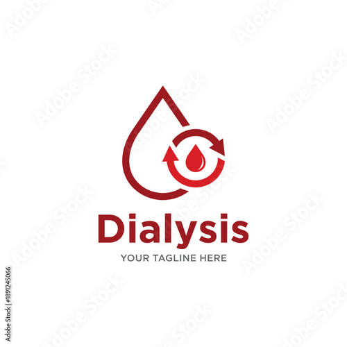 Dialysis Logo Blood Drop and Circular Arrows Symbolizing Kidney Treatment.
