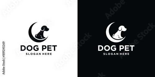 Dog Pet Logo Design with Crescent Moon Shape for Branding.