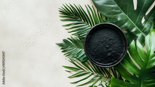a bowls with black charcoal powder.