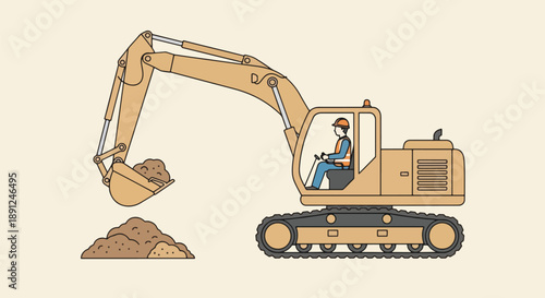 Excavator Earthmoving Machine Working Construction Site.