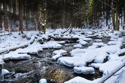 Szklarka River in winter time near Szklarska Poręba, Gianat Mountains, Karkonosze, Poland