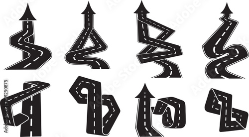 Winding road signs pointing upwards in various directions vector
