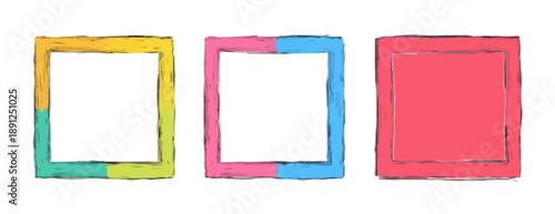 Molduras geométricas coloridas com contornos irregulares e fundo transparente, ideais para design gráfico e elementos visuais modernos.