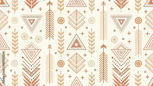 
seamless tribal geometric pattern, abstract ethnic design with triangles vector background 