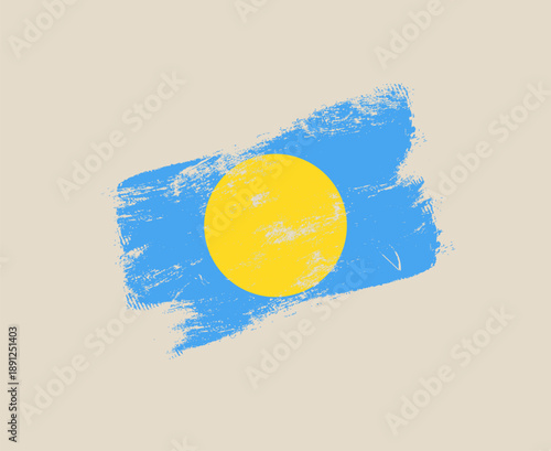 Palau flag created with a painterly grunge brush stroke, a distressed patriotic national symbol vector illustration.