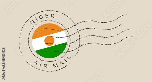 Grunge Postmark with Niger Flag symbolizing international air mail travel on a vintage-inspired distressed background vector.