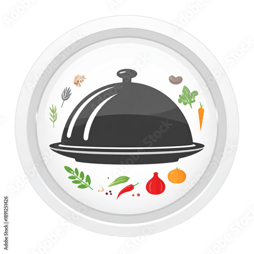 Black Cloche with Food Icons Around.